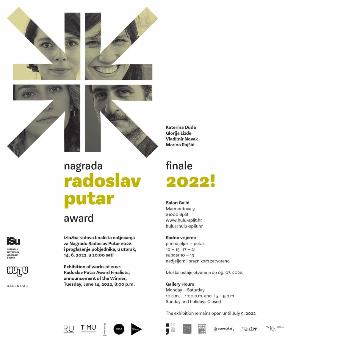 pozivnica- izložba finalista i dodjela Nagrade Radoslav Putar – utorak 14. lipnja 2022. u 20:00 sati  u Salonu Galić